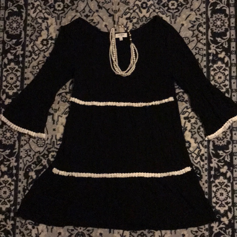 Sweet little black & white fringe striped dress